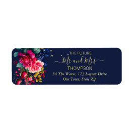 未来のミスター・アンド・ミセス・ネイビー・ブルー・ホット・ピンク・バラ ラベル