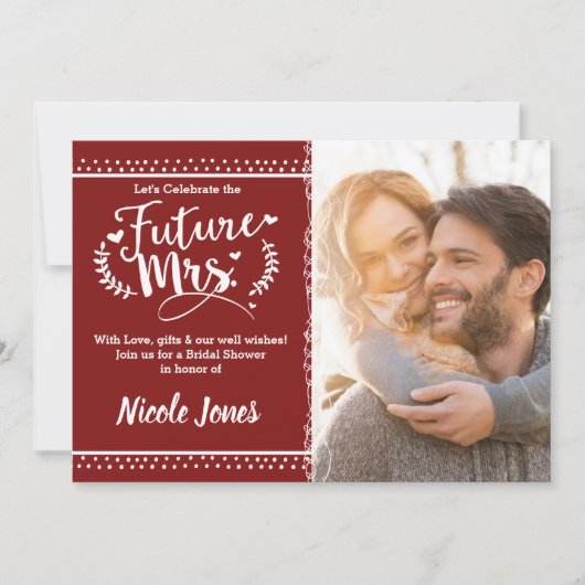 未来のミセスクランベリーレッドブライダルシャワー写真 招待状 (正面)