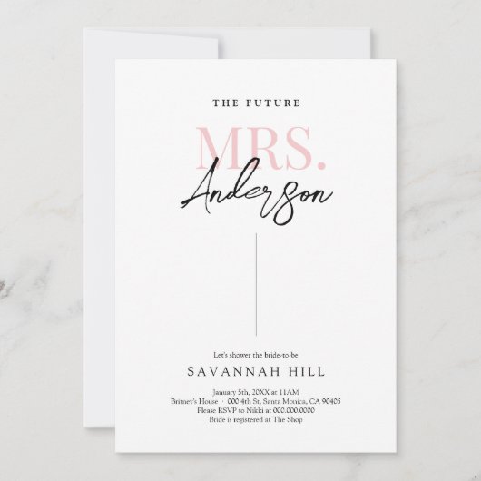未来のミセスシンプル・モダンブライダル・シャワー 招待状 (正面)