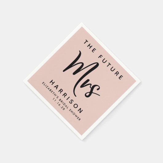 未来のミセスパーソナライズされた赤面ピンクブライダルシャワー スタンダードカクテルナプキン (角)