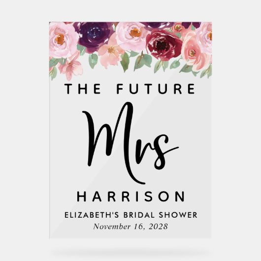 未来のミセスフローラブライダルシャワーへようこそ澄ん アクリルサイン (正面)