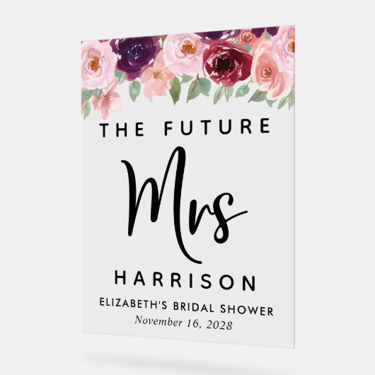 未来のミセスフローラブライダルシャワーへようこそ澄ん アクリルサイン (傾斜)