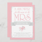 未来のミセスブライダルシャワー招待状 | 赤面ピンクグレー 招待状 (正面/裏面)