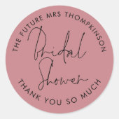 未来のミセス名ほこりっぽいバラピンクブライダルシャワー ラウンドシール (正面)