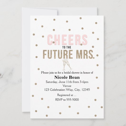 未来のミセス応援へのモダンブライダルシャワー 招待状 (正面)