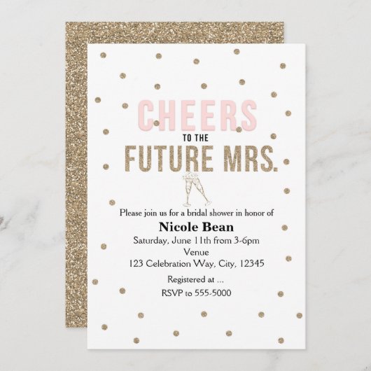 未来のミセス応援へのモダンブライダルシャワー 招待状 (正面/裏面)