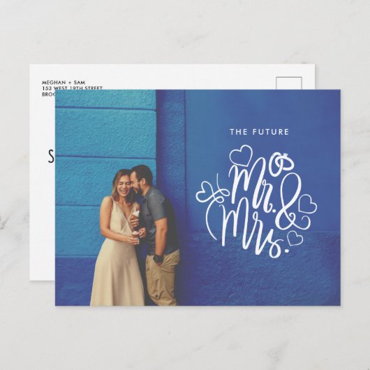 未来のミセス結婚さんの写真日付を保存 案内ポストカード (正面/裏面)