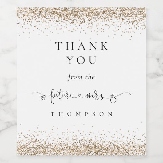 未来のミセス金ゴールドグリッターブライダルシャワーありがとう ワインラベル (シングルラベル)