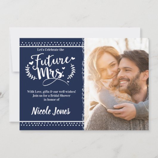 未来のミセス青と白のブライダルシャワー 招待状 (正面)