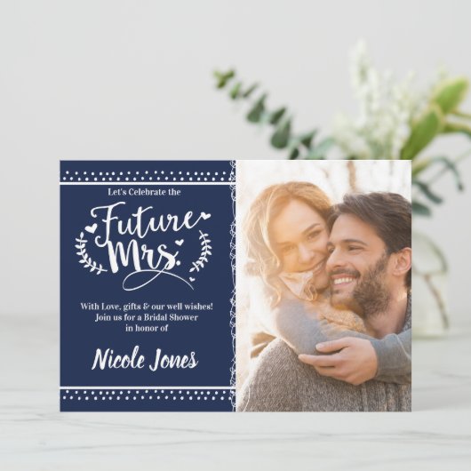 未来のミセス青と白のブライダルシャワー 招待状 (スタンド正面)