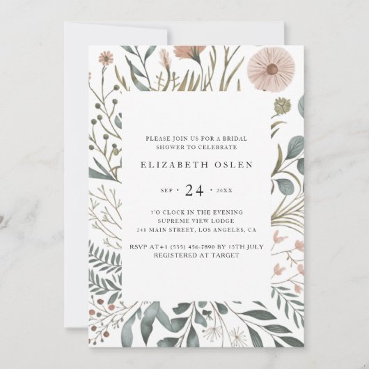 未来のミセス・ウォーター色フローラブライダルシャワー写真 招待状 (正面)