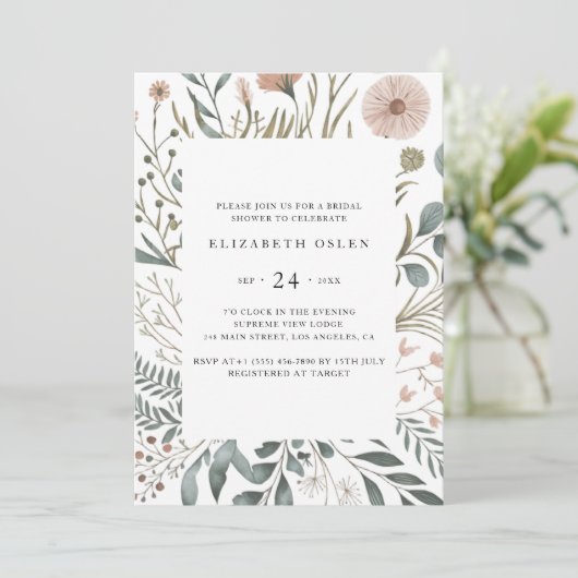 未来のミセス・ウォーター色フローラブライダルシャワー写真 招待状 (スタンド正面)