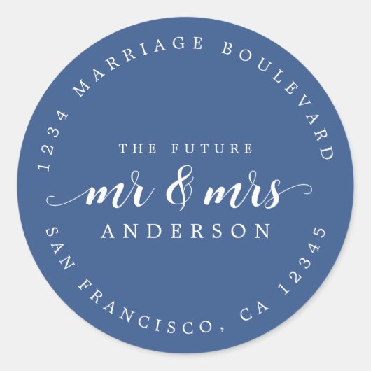 未来のミセス・スクリプト・クラシック・ブルー差出人住所 ラウンドシール (正面)