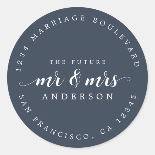 未来のミセス・スクリプト・ダークブルー差出人住所 ラウンドシール (正面)