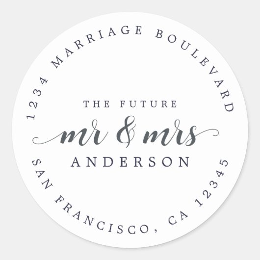 未来のミセス・スクリプト・ダークブルー差出人住所 ラウンドシール (正面)