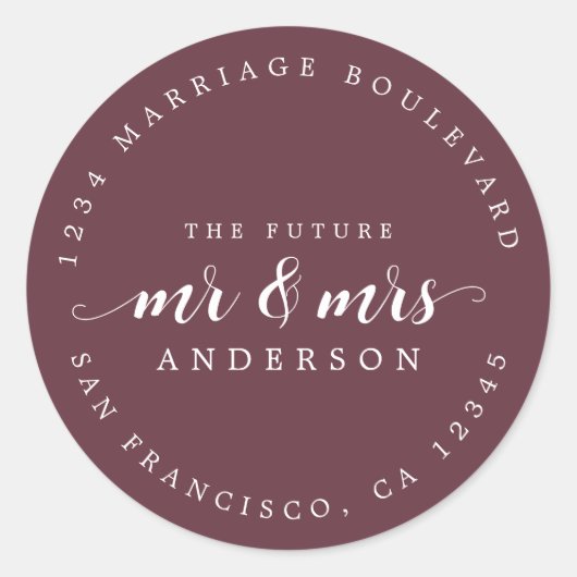 未来のミセス・スクリプト・バーガンディ・差出人住所 ラウンドシール (正面)