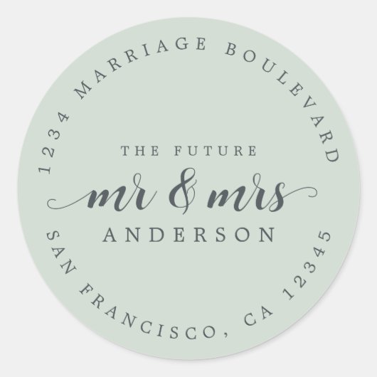未来のミセス・スクリプト・パステルグリーン差出人住所 ラウンドシール (正面)