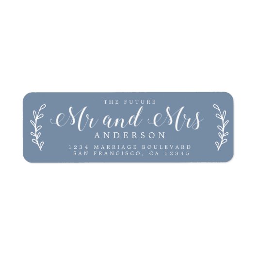 未来のミセス・スクリプト・ヴィンテージ・ブルー差出人住所 ラベル (正面)