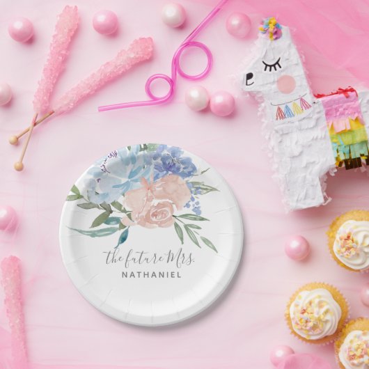 未来のミセス・ダスティー・ブルーとピンクのフローラ ペーパープレート (パーティー)
