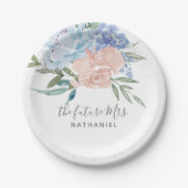 未来のミセス・ダスティー・ブルーとピンクのフローラ ペーパープレート (正面)