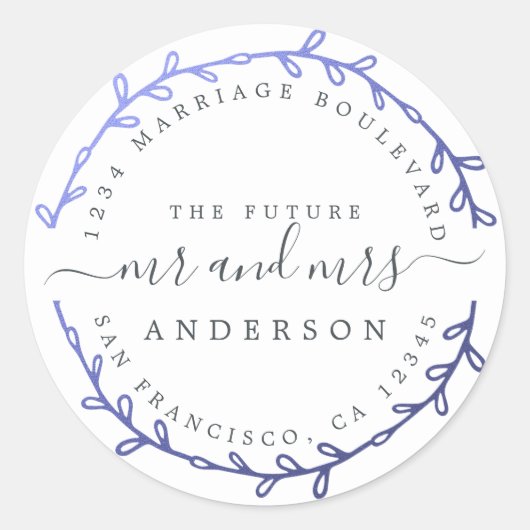 未来のミセス・ダークブルーリース結婚差出人住所 ラウンドシール (正面)