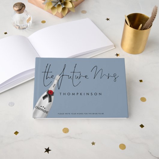 未来のミセス・ネーム日付ダスティブルーブライダルシャワー ゲストブック (正面見開き)