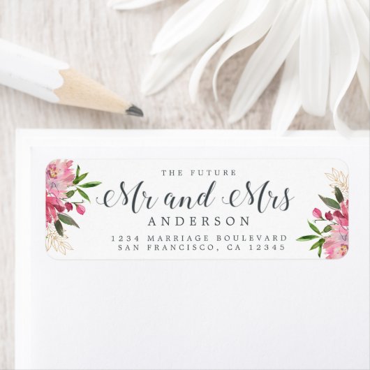 未来のミセス・ピンクフローラ結婚差出人住所 ラベル (インサイチュ)