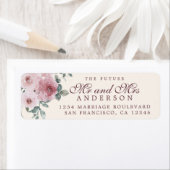 未来のミセス・ピンク・バーガンディ・フローラ・リターン・アドレス ラベル (インサイチュ)