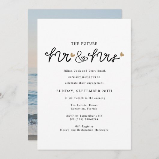 未来のミセス・フォト・婚約パーティ 招待状 (正面/裏面)