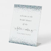 未来のミセス・ブルーグリッターへようこそブライダルシャワー 台座サイン (正面)