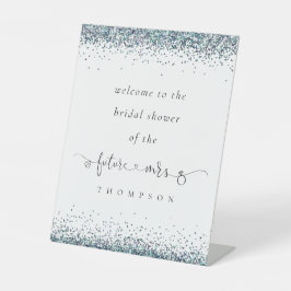 未来のミセス・ブルーグリッターへようこそブライダルシャワー 台座サイン
