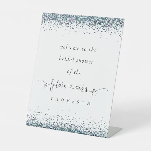 未来のミセス・ブルーグリッターへようこそブライダルシャワー 台座サイン (正面)