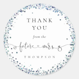 未来のミセス・ブルーグリッターブライダルシャワーありがとう ラウンドシール