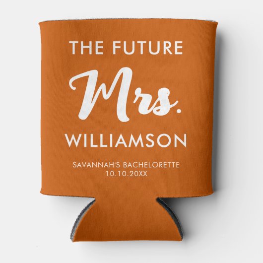 未来のミセス ラストネーム ブライズシャワー オレンジとホワイト 缶クーラー (正面)