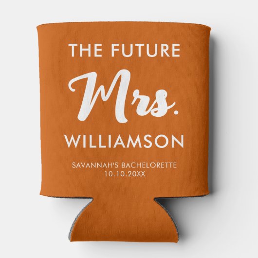未来のミセス ラストネーム ブライズシャワー オレンジとホワイト 缶クーラー (裏面)