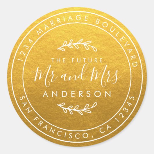 未来のミセス・金ゴールド結婚差出人住所クラシック ラウンドシール (正面)