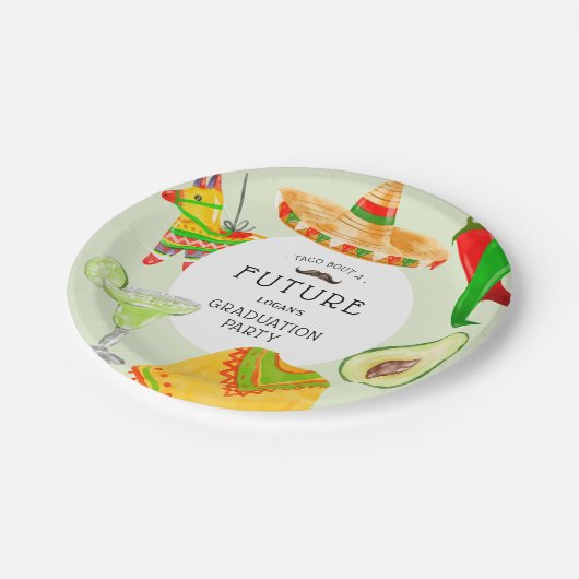 未来のメキシコの卒業式パーティーのタコ ペーパープレート (アングル)