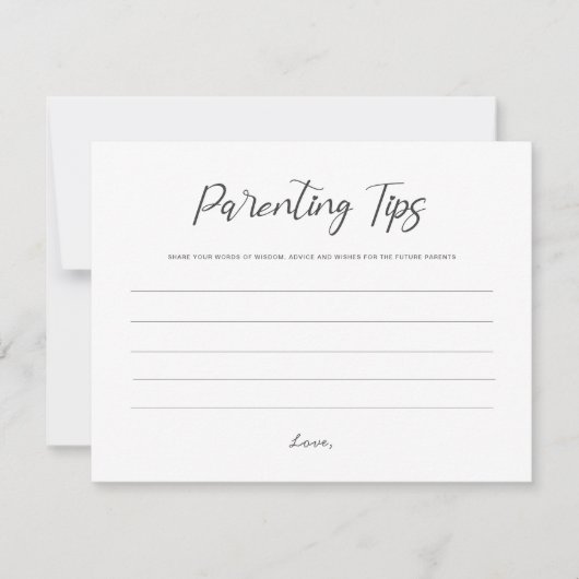 未来の両親のヒント母とパパ赤ちゃんシャワーアドバイス ノートカード (正面)