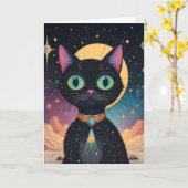 未来の原子力宇宙 黒猫 月光 カード (黄色い花)