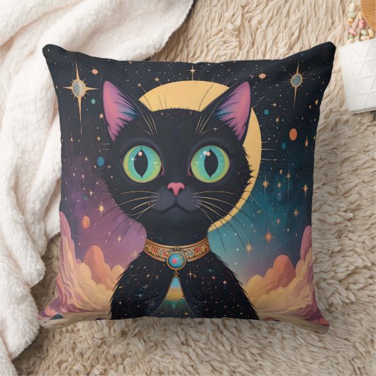 未来の原子力宇宙 黒猫 月光 クッション (ブランケット)