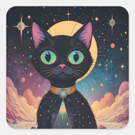 未来の原子力宇宙 黒猫 月光 スクエアシール (正面)