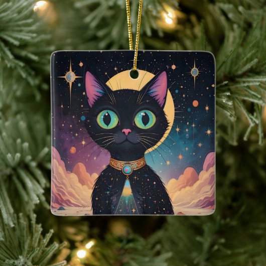 未来の原子力宇宙 黒猫 月光 セラミックオーナメント (ツリー)