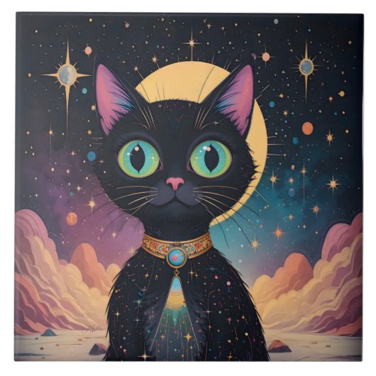 未来の原子力宇宙 黒猫 月光 タイル (正面)