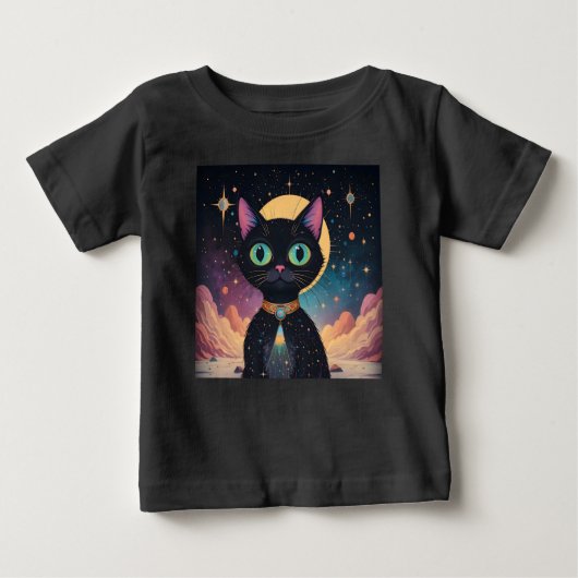 未来の原子力宇宙 黒猫 月光 ベビーTシャツ (正面)