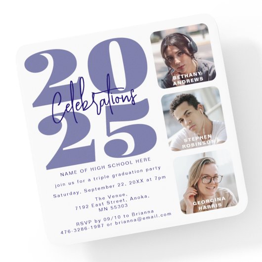 未来の夕暮れ写真トリプル卒業招待状 招待状