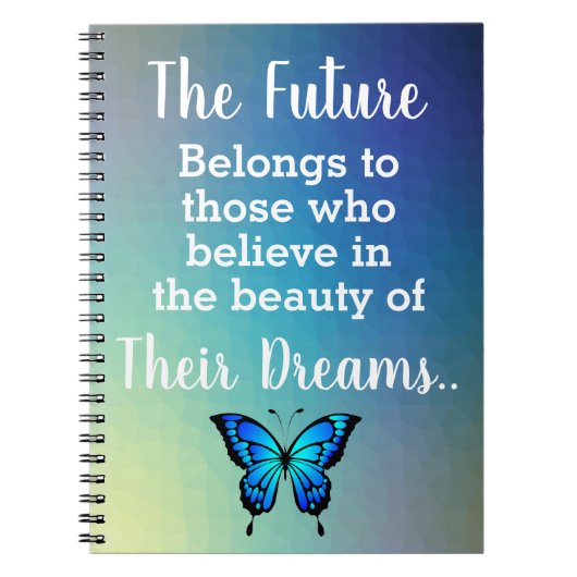 未来の夢引用文と蝶 ノートブック (正面)