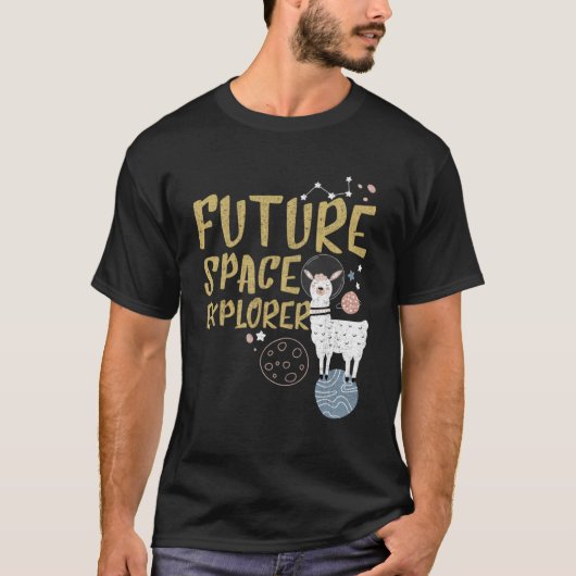 未来の宇宙探検家ラマ宇宙飛行士おもしろいかわいい Tシャツ (正面)