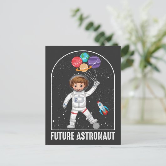 未来の宇宙飛行士の女の子の夢の仕事ロケット宇宙船 ポストカード (スタンド正面)