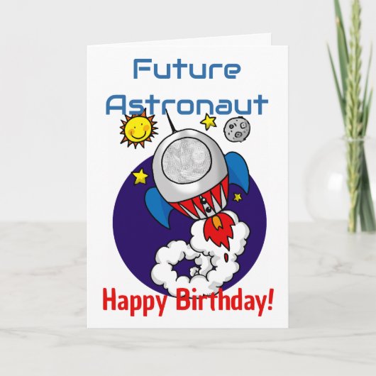 未来の宇宙飛行士の誕生日宇宙冒険 カード (正面)
