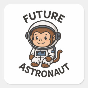 未来の宇宙飛行士 – かわいい宇宙サル スクエアシール